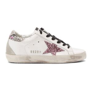 Golden Goose White Glitter Star Snakeskin Superstar Sneakers